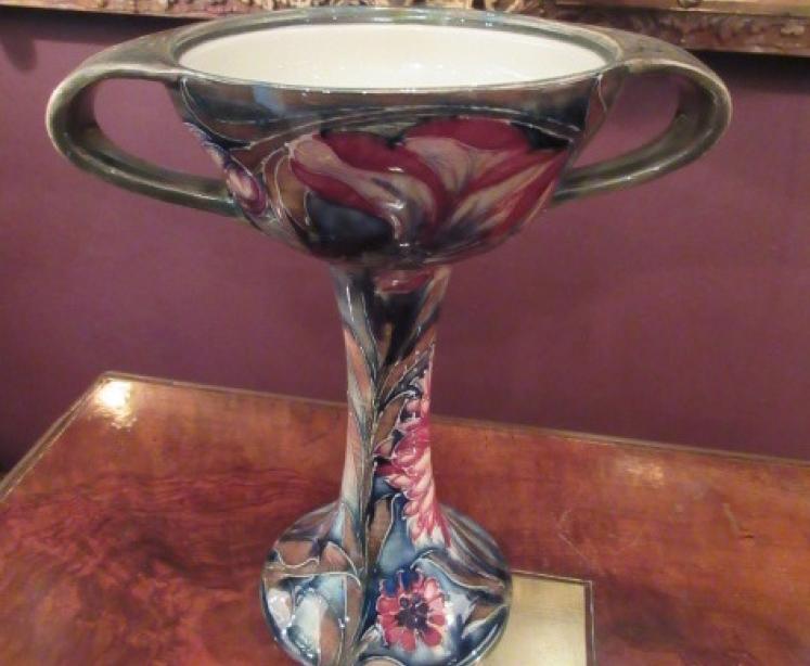 Early Moorcroft Spanish on Ochre Twin Handled Vase - Image 1