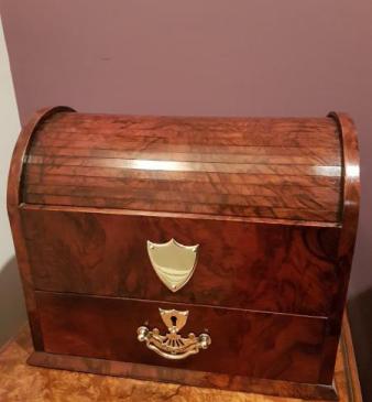 Antique Late Victorian Burr Walnut Tambour Top Jewellery Casket