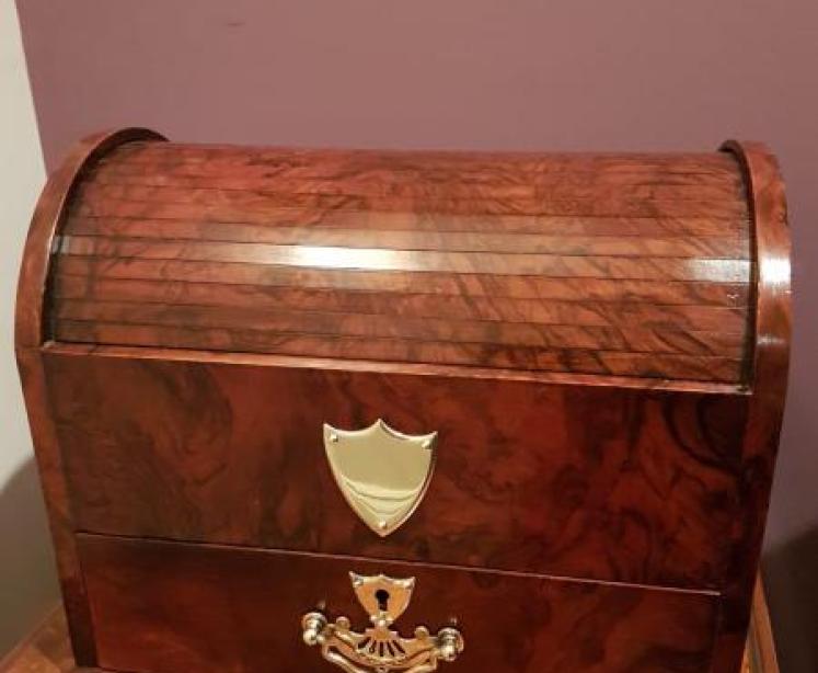 Antique Late Victorian Burr Walnut Tambour Top Jewellery Casket - Image 1