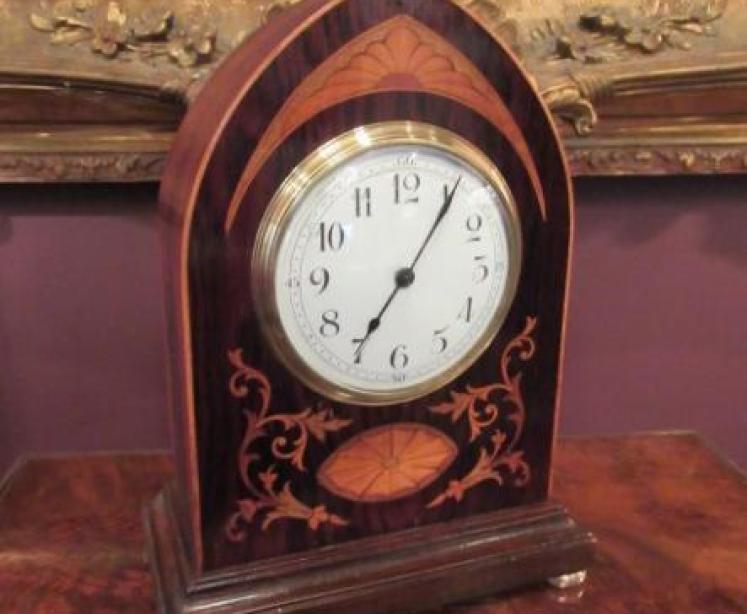 Superb Antique Rosewood Sheraton Inlaid Mantel Clock - Image 1