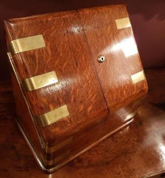 Superb Antique Brass Bound Oak Fitted Stationary Box