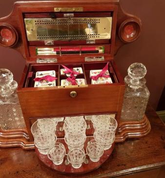 Magnificent Antique Tantalus and Games Box