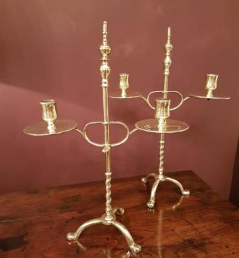 Pair of Early Victorian Brass Rise and Fall Candelabra