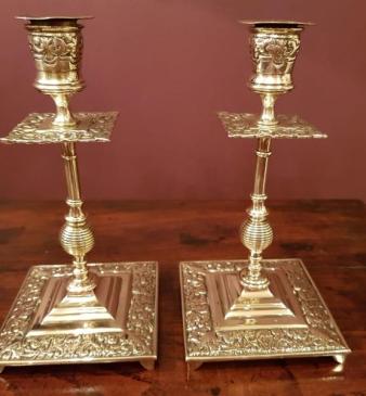 Pair of Late Victorian Brass Desk Candlesticks