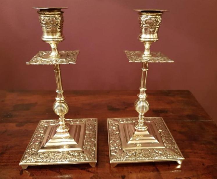 Pair of Late Victorian Brass Desk Candlesticks - Image 1