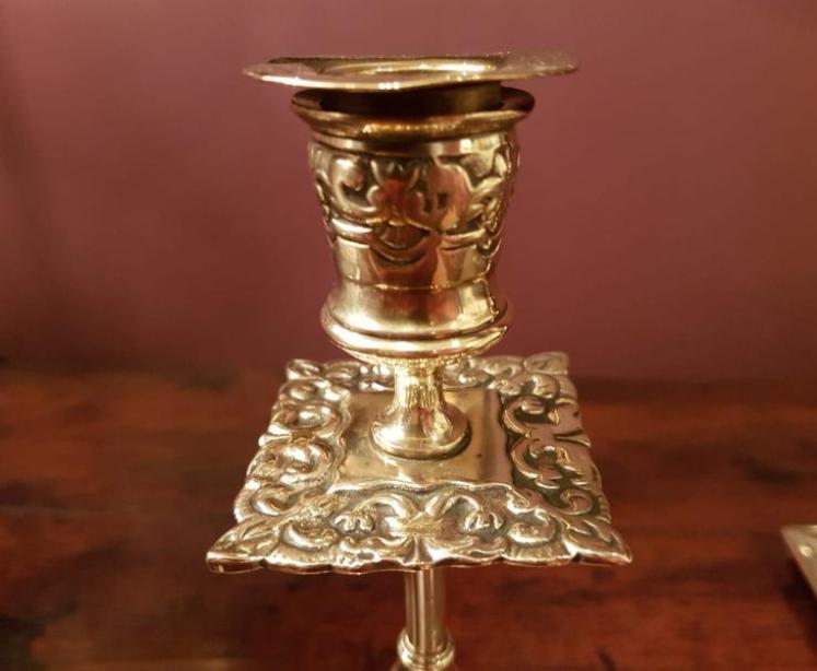 Pair of Late Victorian Brass Desk Candlesticks - Image 2