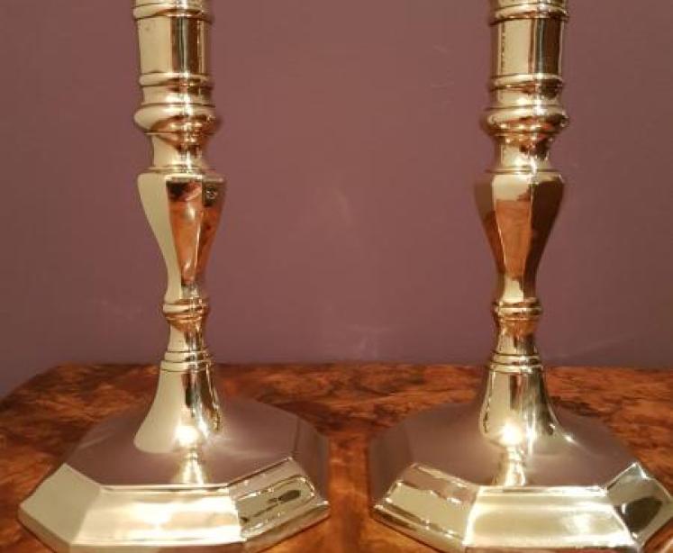 Pair of Antique Regency Brass Seemed Candlesticks - Image 1