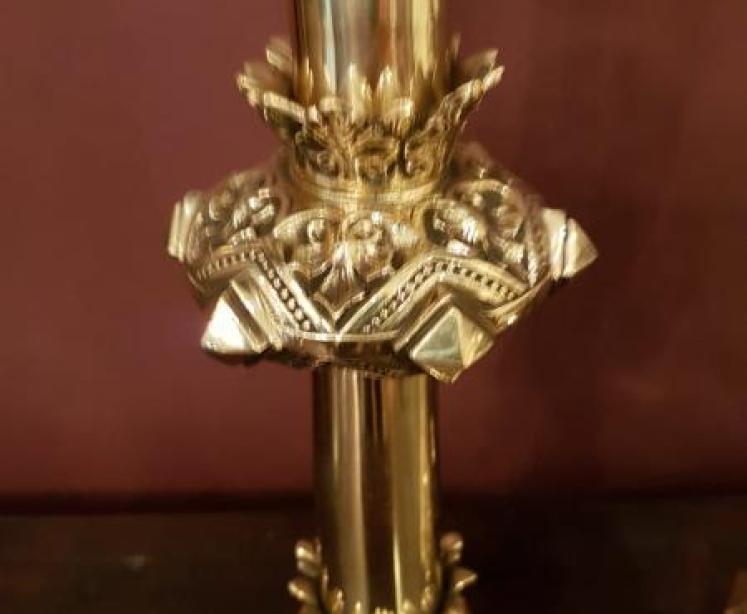 Large Pair of Victorian Cast Brass Church Candlesticks - Image 2
