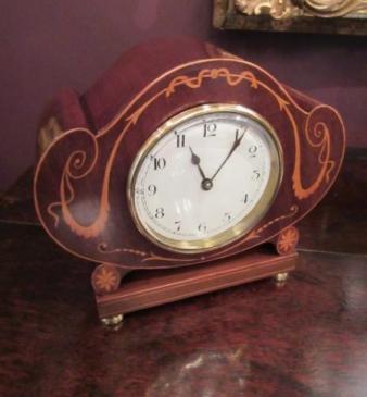 Antique Sheraton Inlaid Shaped Mantel Clock