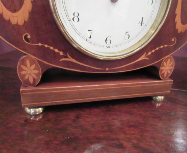 Antique Sheraton Inlaid Shaped Mantel Clock - Image 4