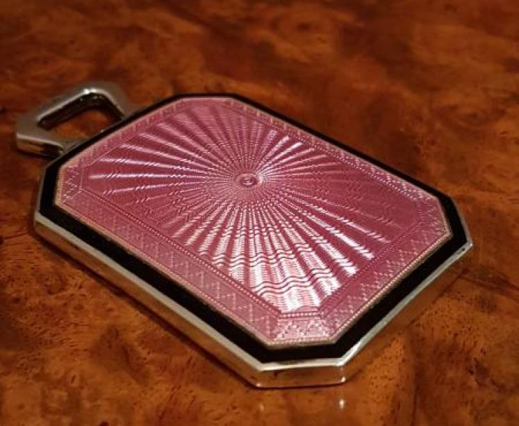 George V engine Turned Enamel Silver Pocket Mirror - Image 1