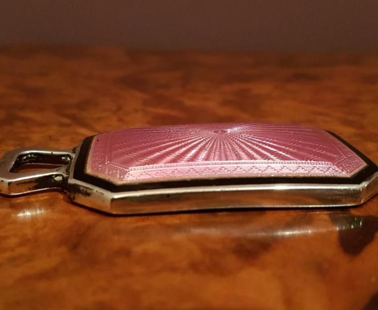 George V engine Turned Enamel Silver Pocket Mirror - Image 2