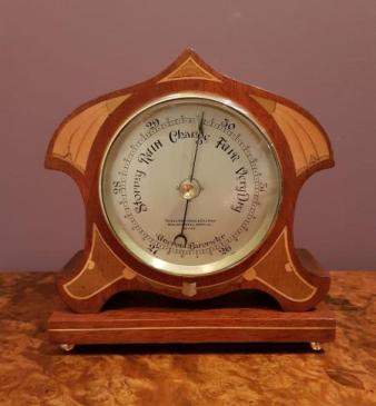 Fine Quality Antique Inlaid Mahogany Case Desktop Barometer