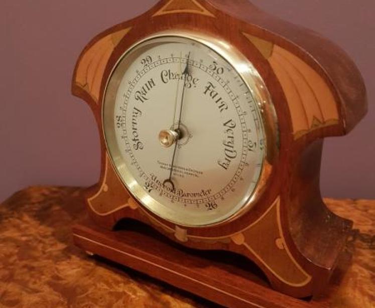Fine Quality Antique Inlaid Mahogany Case Desktop Barometer - Image 2