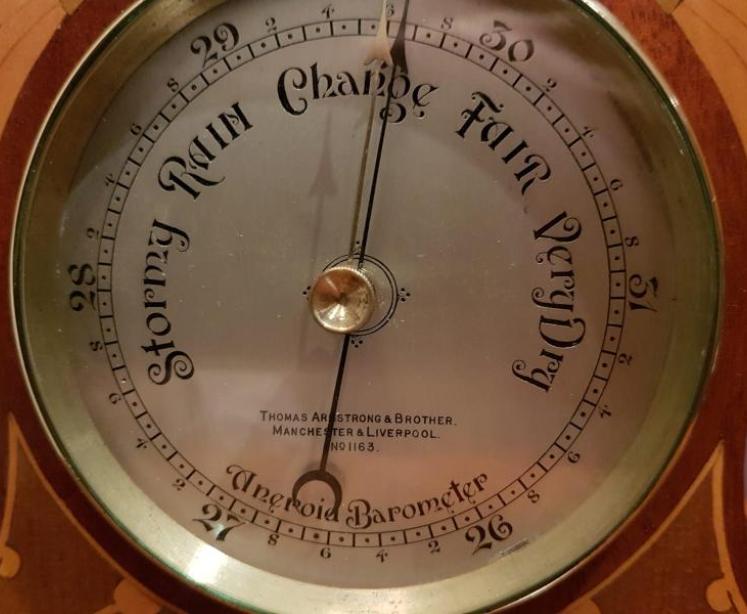 Fine Quality Antique Inlaid Mahogany Case Desktop Barometer - Image 3