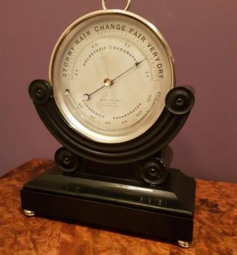 Victorian Brass Cased Marine Barometer and Original Stand