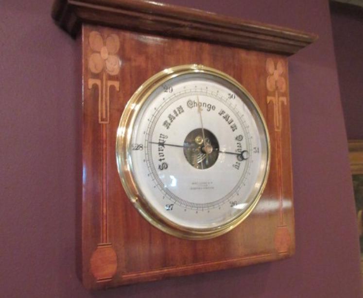 Art Nouveau Antique Fruitwood Inlaid Barometer - Image 1