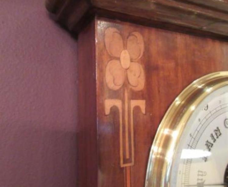 Art Nouveau Antique Fruitwood Inlaid Barometer - Image 2