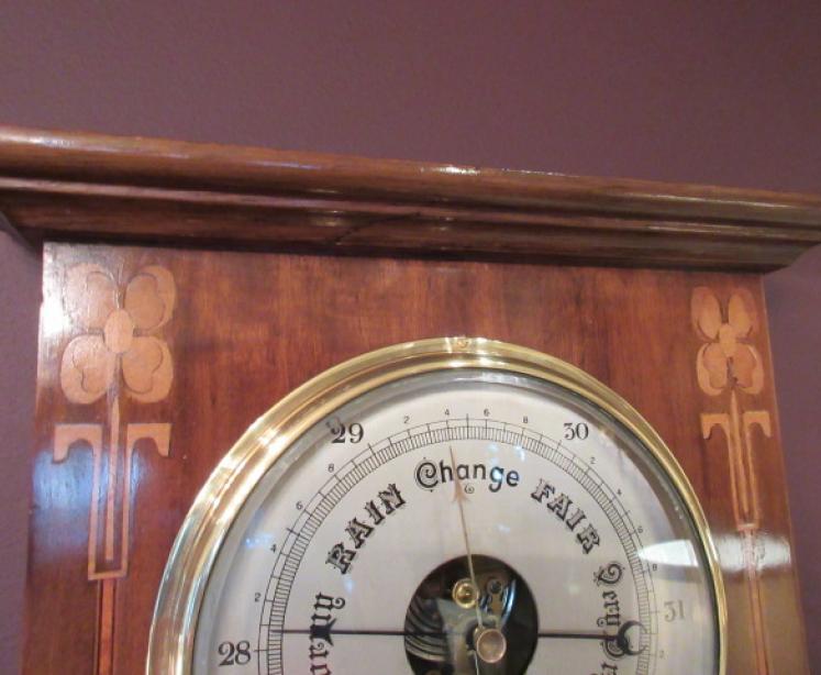 Art Nouveau Antique Fruitwood Inlaid Barometer - Image 4