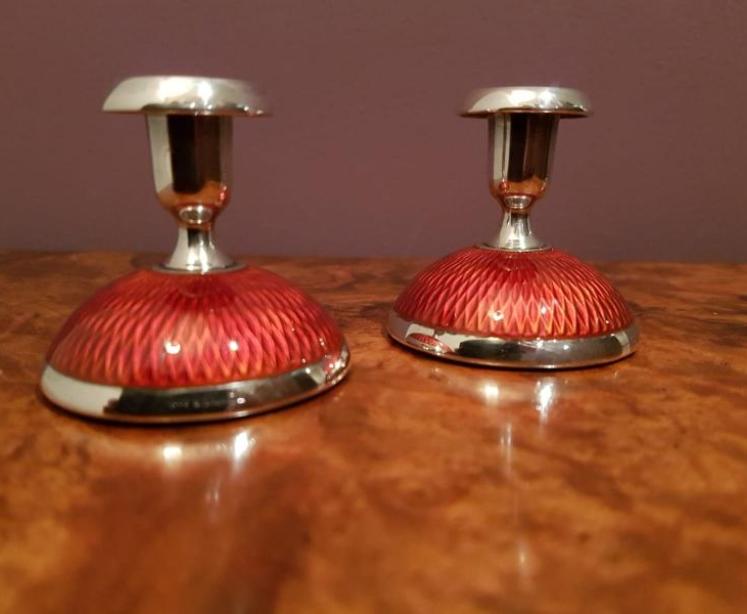 Pair of Small Silver and Enamel Candlesticks - Image 4