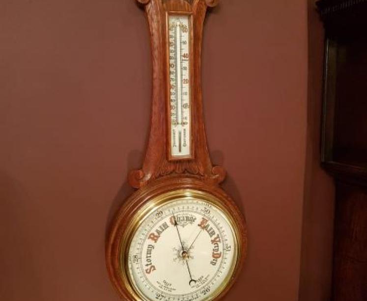 Quality Antique Carved Oak Banjo Barometer - Image 5
