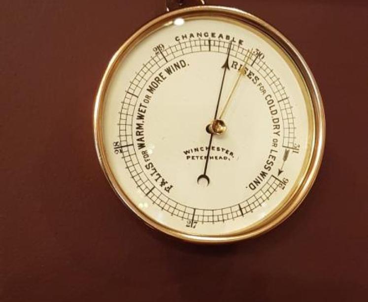 Victorian Brass Cased Porcelain Dial Marine Barometer - Image 1