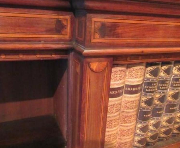Top Quality Antique Sheraton Inlaid Breakfront Open Bookcase - Image 2