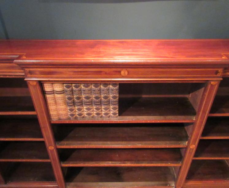 Top Quality Antique Sheraton Inlaid Breakfront Open Bookcase - Image 4