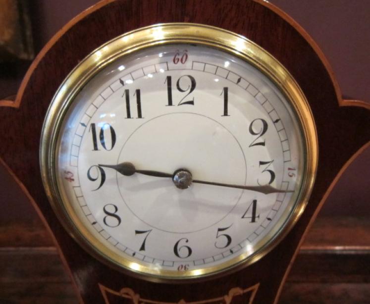 Superb Quality Edwardian Fruitwood Inlaid Mantel Clock - Image 3