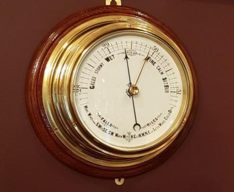 Large Victorian Brass Cased Marine Barometer with Oak Plinth - Image 1