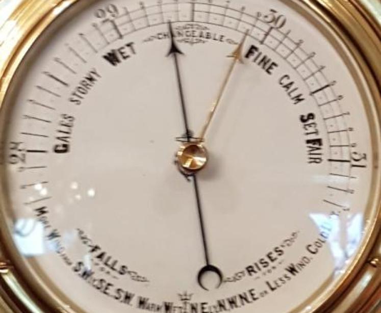 Large Victorian Brass Cased Marine Barometer with Oak Plinth - Image 2