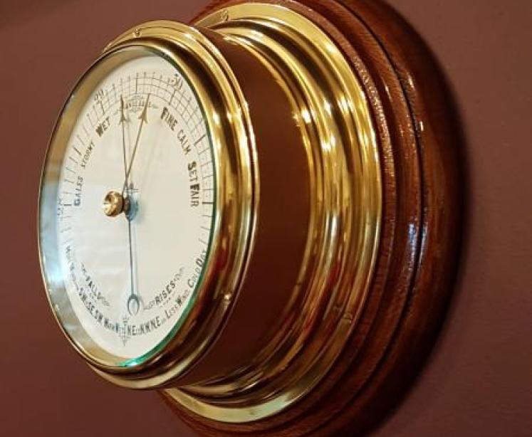 Large Victorian Brass Cased Marine Barometer with Oak Plinth - Image 3