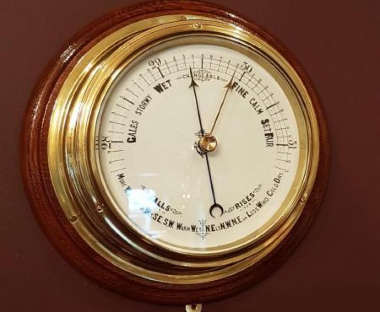 Large Victorian Brass Cased Marine Barometer with Oak Plinth - Image 5