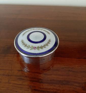 Antique Silver Enamel Dome Top Trinket Box