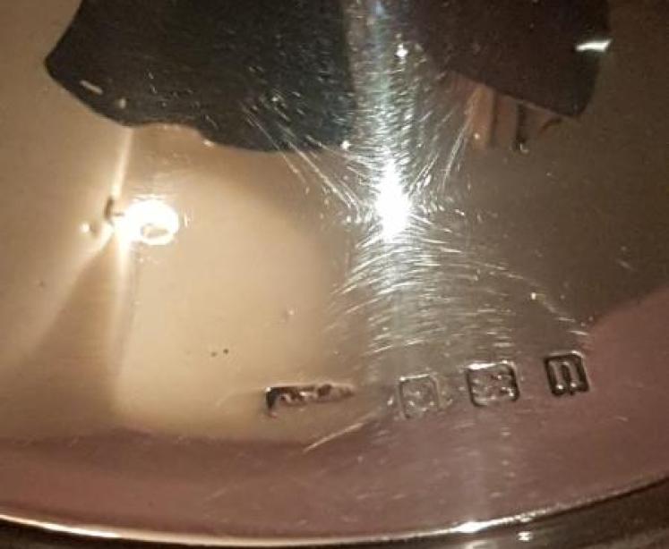 George V Silver and Engine Turned Enamel Ink Well - Image 4