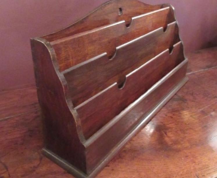 Antique Polished Oak Desk Top Letter Rack - Image 2