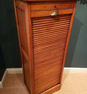 1920's Solid Oak Tambour Front File Cabinet