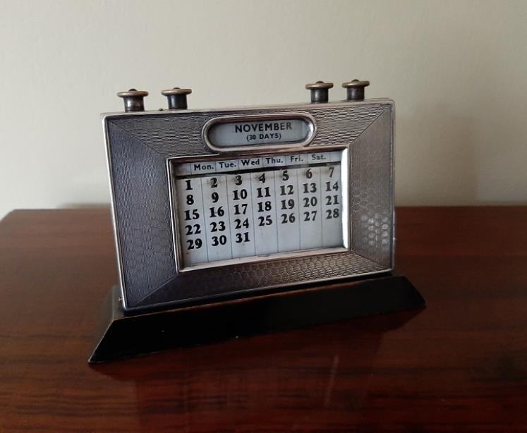 George V Period Silver Engraved Desktop Calendar - Image 1