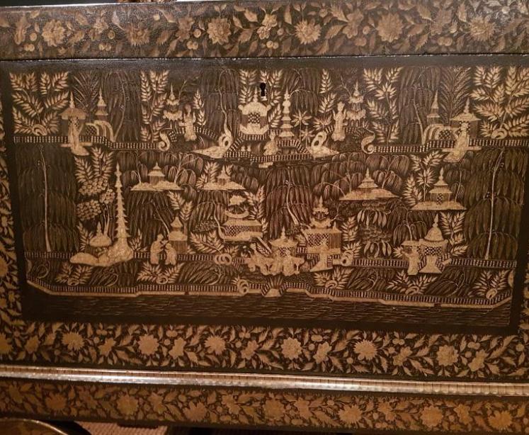 Antique George III Period Laquered Trunk on Original Stand - Image 3