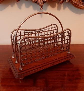 Antique Brass & Polished Oak Letter Rack