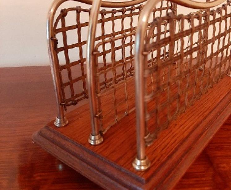 Antique Brass & Polished Oak Letter Rack - Image 2