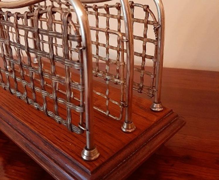 Antique Brass & Polished Oak Letter Rack - Image 3
