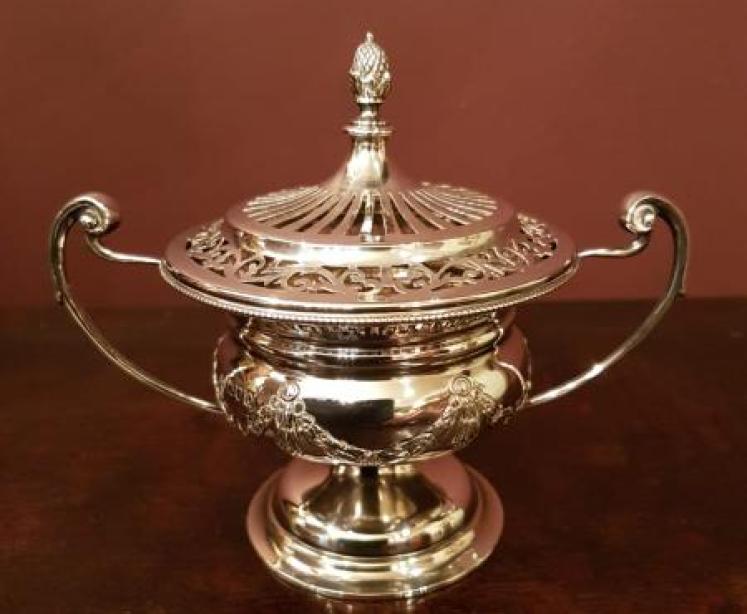 Edwardian Antique Fretted Silver Potpourri & Cover - Image 1