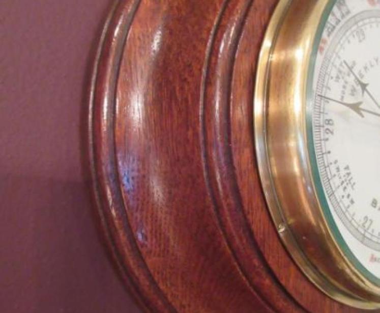 Antique Polished Oak 'Weekly Telegraph' Barometer - Image 3