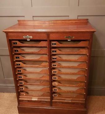 Antique Solid Oak Tambour Front Double File Cabinet