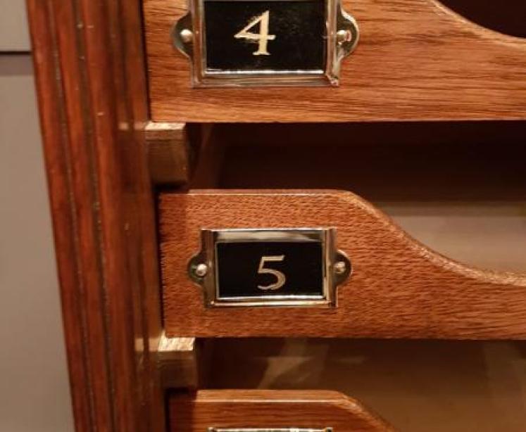 Antique Solid Oak Tambour Front Double File Cabinet - Image 5