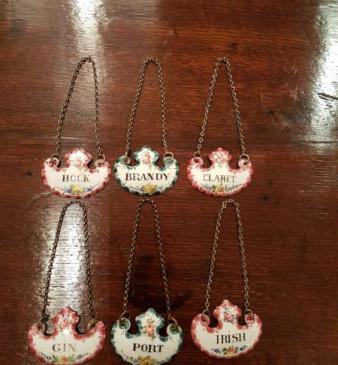 Set of C18th Enamel Decanter Labels