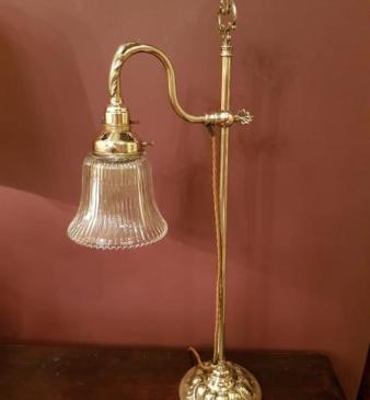 Rise and Fall Antique Desk Lamp with Holophane Shade