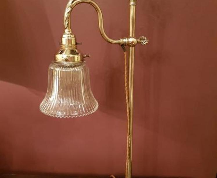 Rise and Fall Antique Desk Lamp with Holophane Shade - Image 1