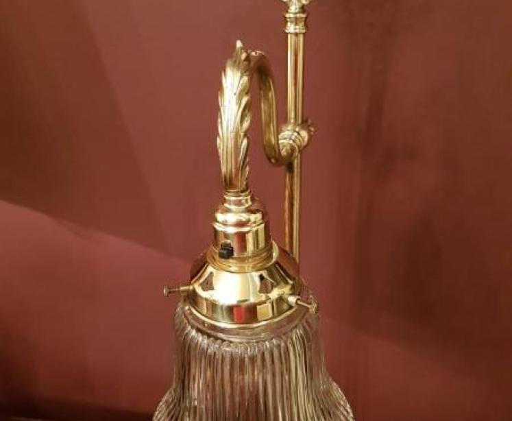 Rise and Fall Antique Desk Lamp with Holophane Shade - Image 3